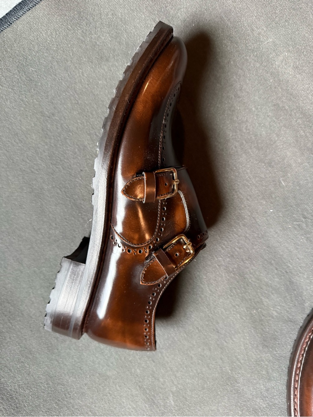 Angela Scott Women's Double Monk Wingtip Loafers in Brown Leather - Picture 4 of 7